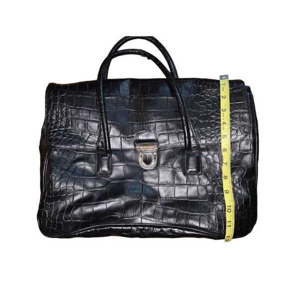 Vintage Kenneth Cole Reaction Black Faux Leather Crocodile Pattern Briefcase Bag - Picture 2 of 16